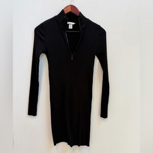 H&M Black Ribbed Half-Zip Sweater Dress | Size S
